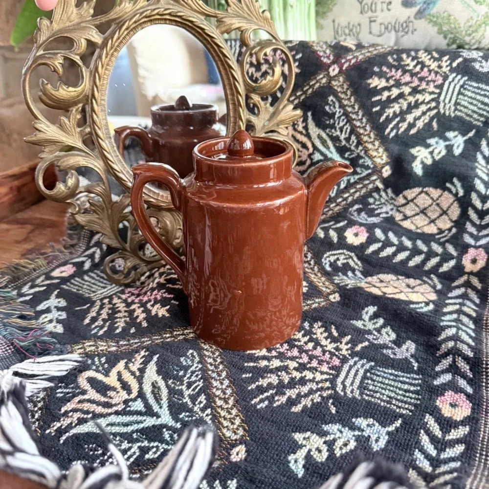 Vintage Ohio Pottery Co Zanesville Petroscan Brown Glazed Teapot Pot Lid #038